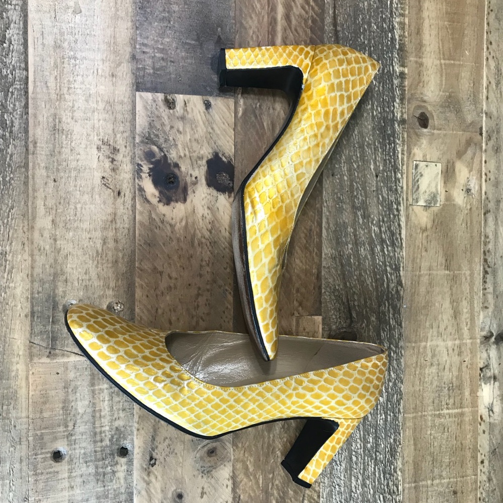 Stuart Weitzman Yellow Snake Print Pumps